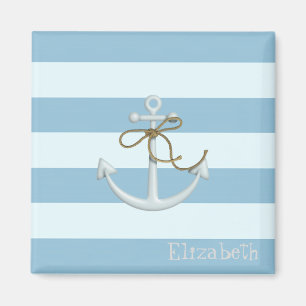 Adorable Nautical Anchor on Light Blue  Stripes Magnet
