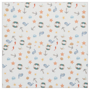Adorable nautical pattern coral cute white blue fabric