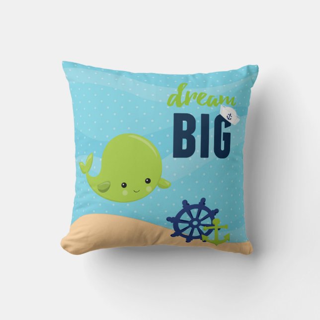 Adorable nautical whale throw pillow (Front)