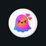 Adorable Neon Kawaii Ghost with Gradient Glow and  Magnet<br><div class="desc">This charming square-format illustration features a super-cute Kawaii-style ghost with large sparkling eyes and a joyful smile, floating playfully against a soft light gray background. The ghost is outlined with a bold white sticker-style border that enhances its shape and makes it pop. Vivid gradient hues of electric pink, bright turquoise,...</div>