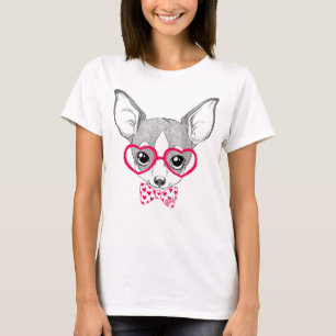 Adorable Nerdy Puppy Art Women's White T-Shirt