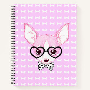 Adorable Nerdy Puppy Pink Notebook by Mei Yu