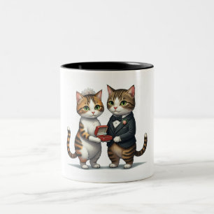 Adorable Newlywed Cats Two-Tone Coffee Mug