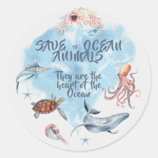 Adorable Ocean Animals Description Classic Round Sticker