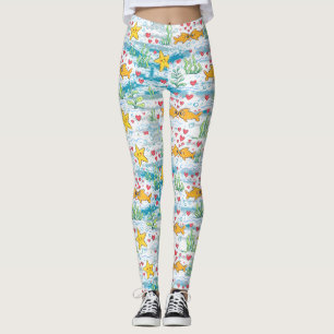 Adorable Ocean Love Pattern   Cute Fish & Starfish Leggings