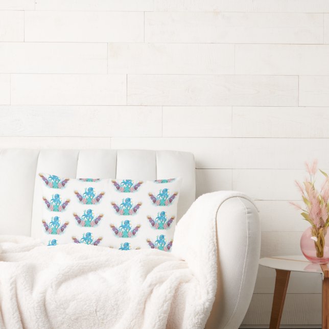 Adorable Ocean Octopus & Colourful Seashells Lumbar Pillow (Couch)