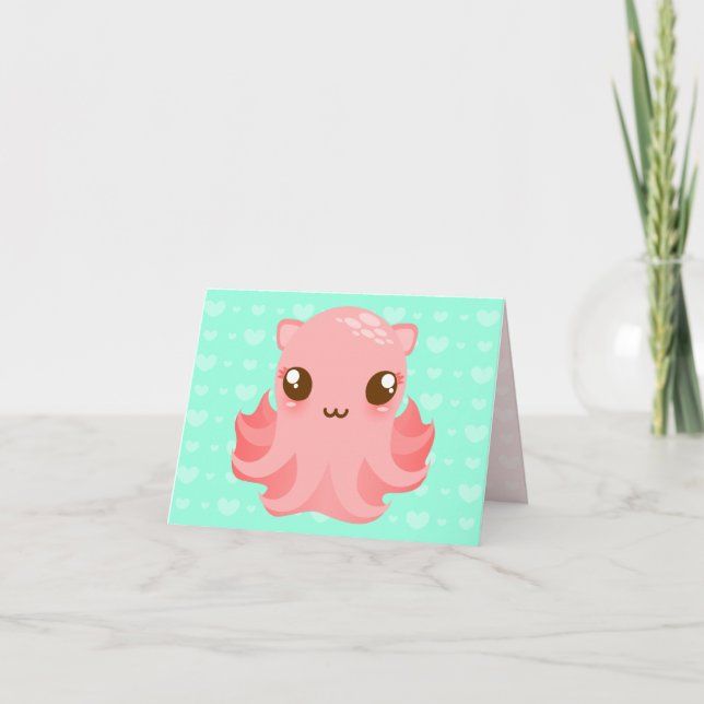 Adorable Octopus - Cute Custom Note Card (Front)