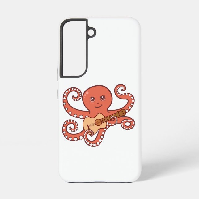 Adorable Octopus Playing Acoustic Guitar Cartoon Samsung Galaxy S22 Case (Back)