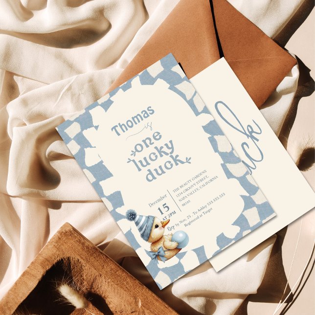 Adorable "One Lucky Duck" 1st First Birthday  Invitation (Creator Uploaded)