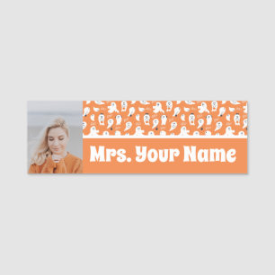 ADORABLE ORANGE AND WHITE GHOSTS NAME TAG