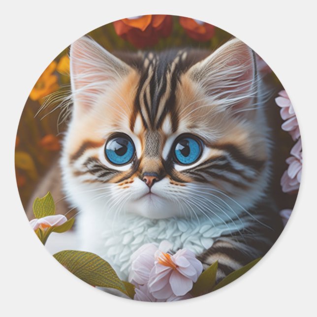 Adorable Orange and White Kitten Classic Round Sticker (Front)