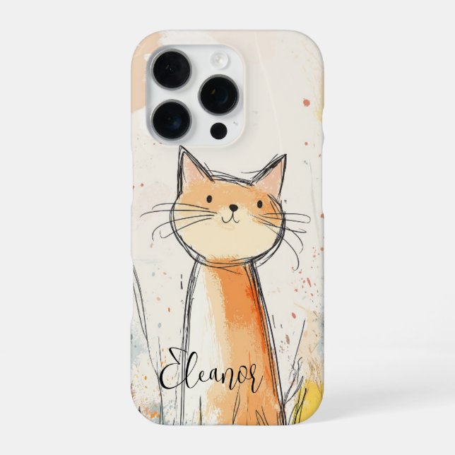 Adorable Orange Cat Illustration Personalized iPhone Case (Back)