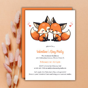 Adorable Orange Fox Valentine's Day Party Invitation