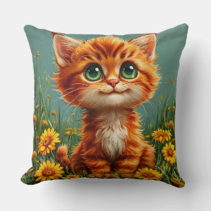 Adorable Orange Kitten Sitting in a Field Throw Pillow