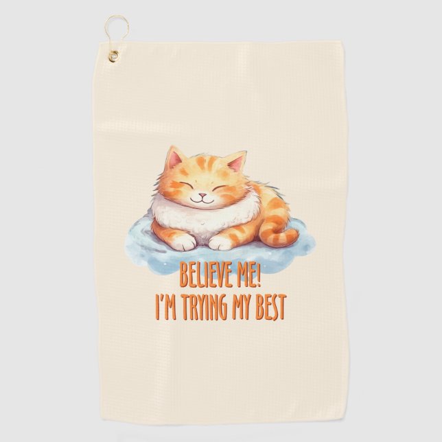 Adorable Orange Tabby Cat- I'm Trying My Best Golf Towel (Front)