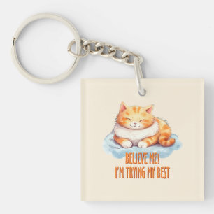 Adorable Orange Tabby Cat- I'm Trying My Best Keychain