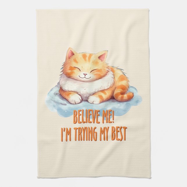 Adorable Orange Tabby Cat- I'm Trying My Best Kitchen Towel (Vertical)
