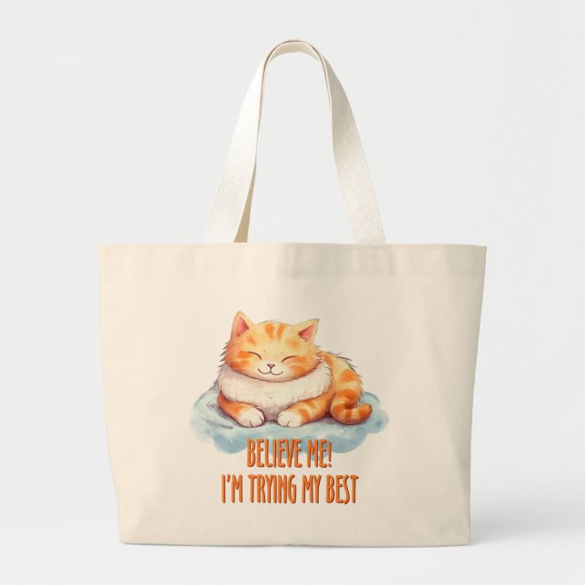 Adorable Orange Tabby Cat- I'm Trying My Best Large Tote Bag (Front)