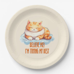 Adorable Orange Tabby Cat- I'm Trying My Best Paper Plate