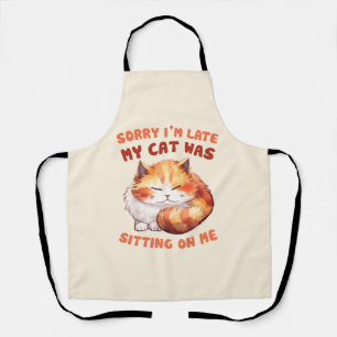 Adorable Orange Tabby Cat- Sorry I'm Late Apron