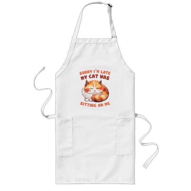 Adorable Orange Tabby Cat- Sorry I'm Late Long Apron (Front)