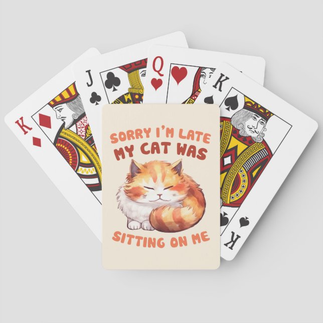 Adorable Orange Tabby Cat- Sorry I'm Late Playing Cards (Back)