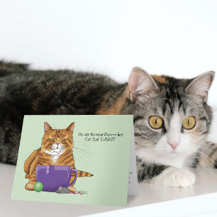 Adorable Orange Tabby Green Father’s Day Purple Card