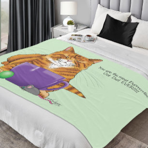 Adorable Orange Tabby Green Father’s Day Purple  Fleece Blanket