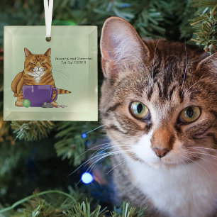Adorable Orange Tabby Green Father’s Day Purple Glass Ornament