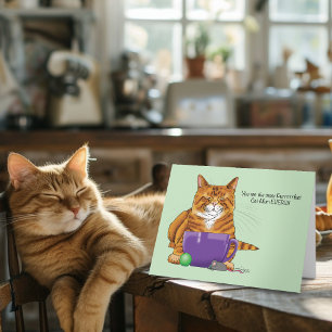 Adorable Orange Tabby Green Mother’s Day Purple  Card