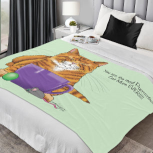 Adorable Orange Tabby Green Mother’s Day Purple  Fleece Blanket