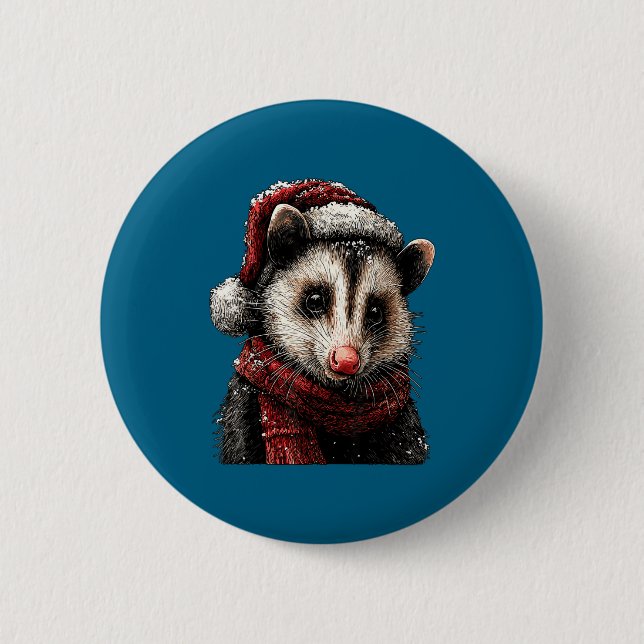 Adorable Ossum In Santa Hat Snowy Winter Christmas 2 Inch Round Button (Front)
