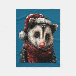 Adorable Ossum In Santa Hat Snowy Winter Christmas Fleece Blanket