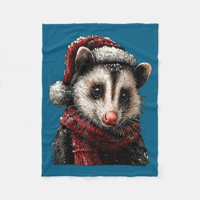 Adorable Ossum In Santa Hat Snowy Winter Christmas Fleece Blanket (Front)