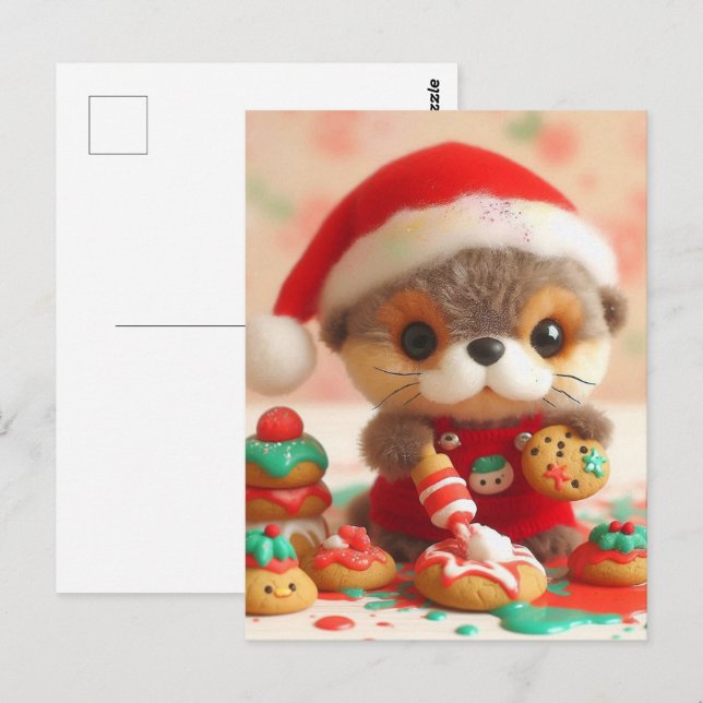 Adorable Otter Baking Christmas Cookies Postcard (Front/Back)