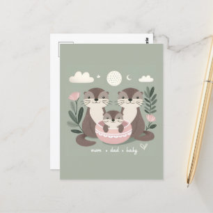 Adorable Otter Boho Mom Dad and Baby Postcard