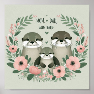 Adorable Otter Boho Mom Dad and Baby Poster