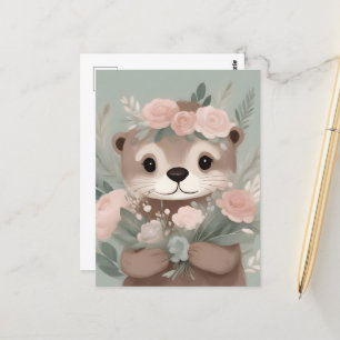 Adorable Otter Boho Watercolor Postcard