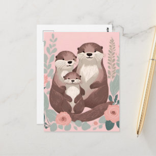 Adorable Otter Family Postcard