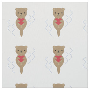 Adorable Otter Hugging a Heart Fabric