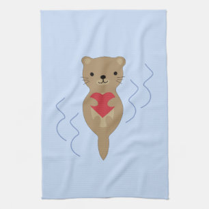 Adorable Otter Hugging a Heart Kitchen Towel