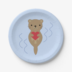 Adorable Otter Hugging a Heart Paper Plate