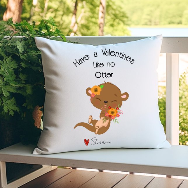 Adorable Otter Love Custom Valentine Throw Pillow (Creator Uploaded)