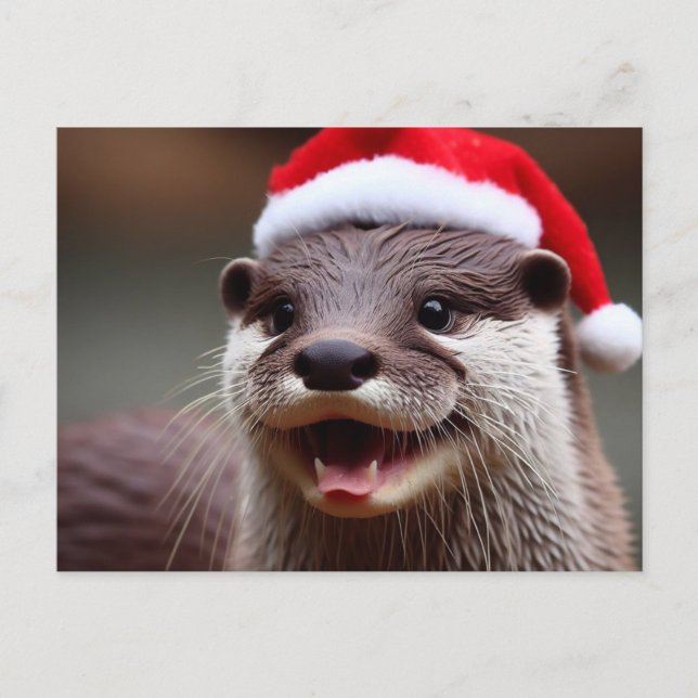 Adorable Otter Santa Hat Postcard (Front)