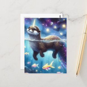 Adorable Otter Unicorn with Goldfish Postcard