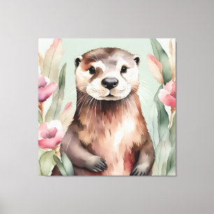 Adorable Otter Watercolor Canvas Print