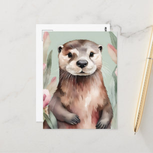 Adorable Otter Watercolor Postcard