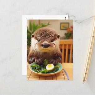 Adorable Otter With a Salad Postcard