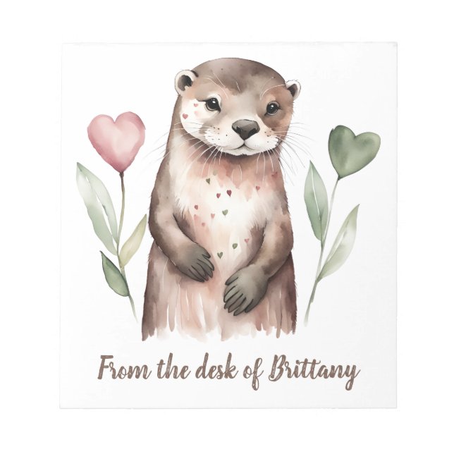 Adorable Otter With Heart Flowers Notepad (Front)