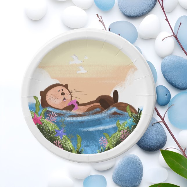 Adorable "Otterly Amazing" Floating Otter Paper Plate (Creator Uploaded)